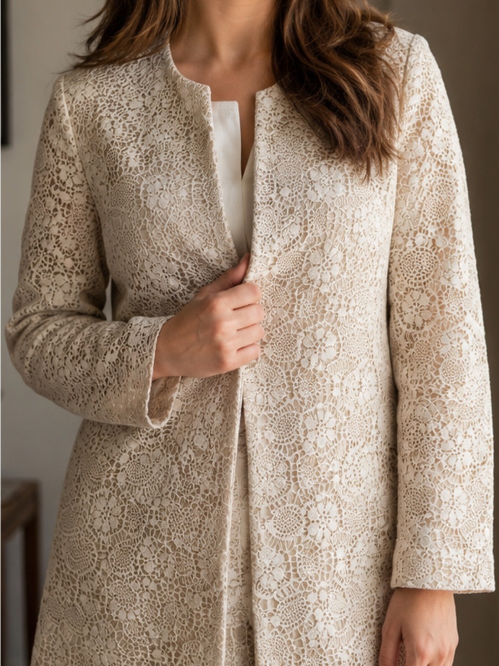 Doncaster Cream Lace Longline Blazer